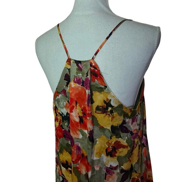 Nicole Miller satin watercolor floral maxi dress sleeveless racerback pockets S - Picture 9 of 14